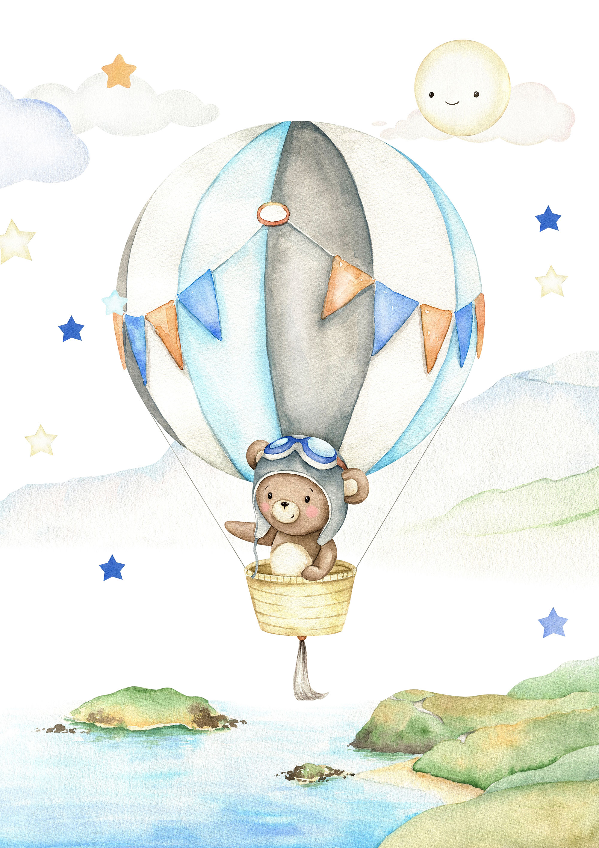 Vlies-Fototapete nach Maß, Tiere, Teddybär im Luftballon, 10107, Vavex