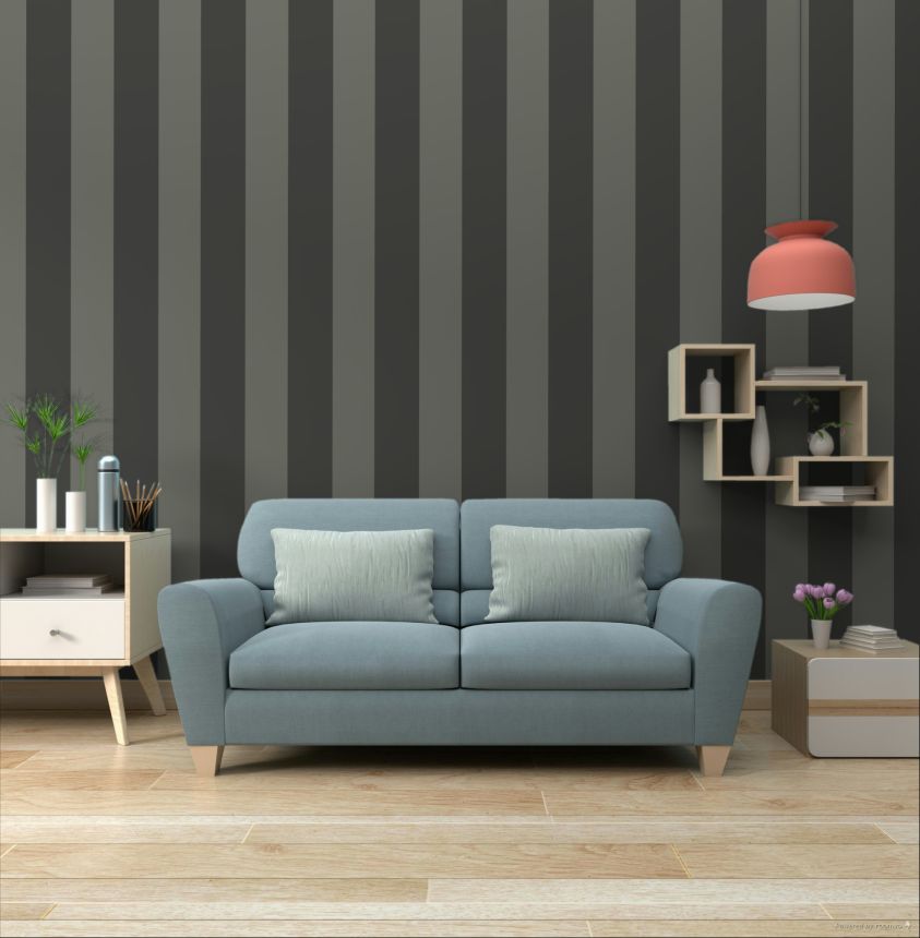 Tapete, grau-schwarz, Streifen, 35969, Ornamenta, Parato by Cristiana Masi