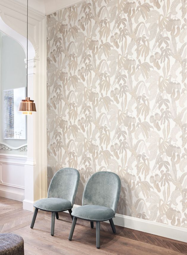 Vliestapete, beige, Blätter, ROM001, Romance, Masureel