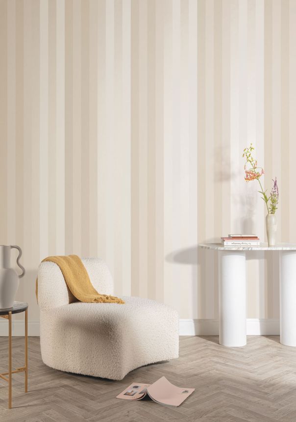 Vliestapete, creme-beige, geometrisch, Streifen, ROM505, Romance, Masureel