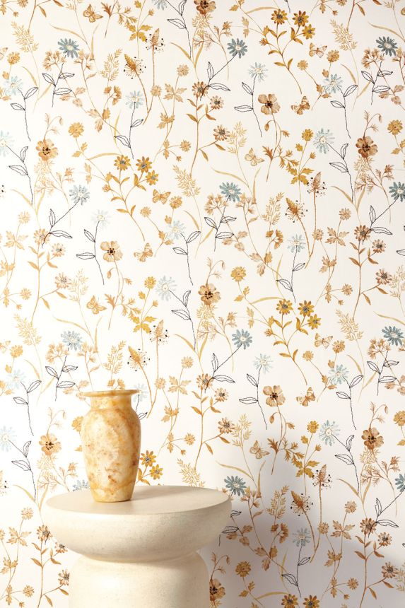 Tapete, braun-gold, Blumen, ZON102, Amazone, Masureel