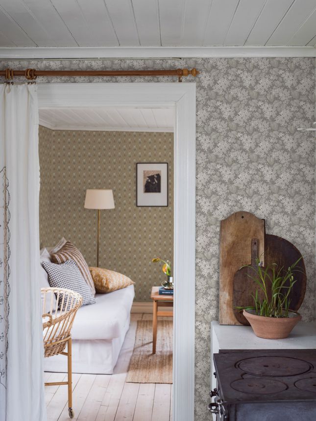 Tapete, grau, Blumen, Blätter, 4163, Alla Tiders Hus, Borastapeter