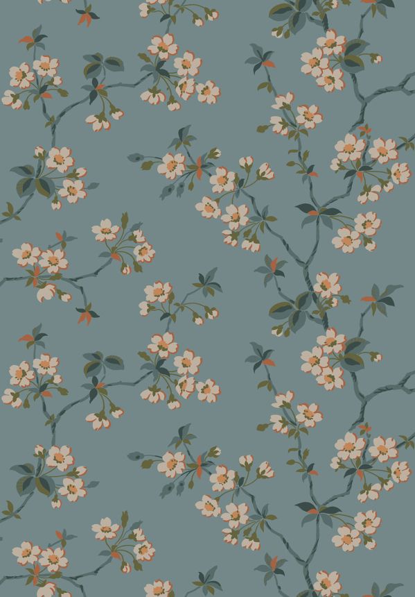 Tapete, blau, Zweige, Blumen, 4175, Alla Tiders Hus, Borastapeter