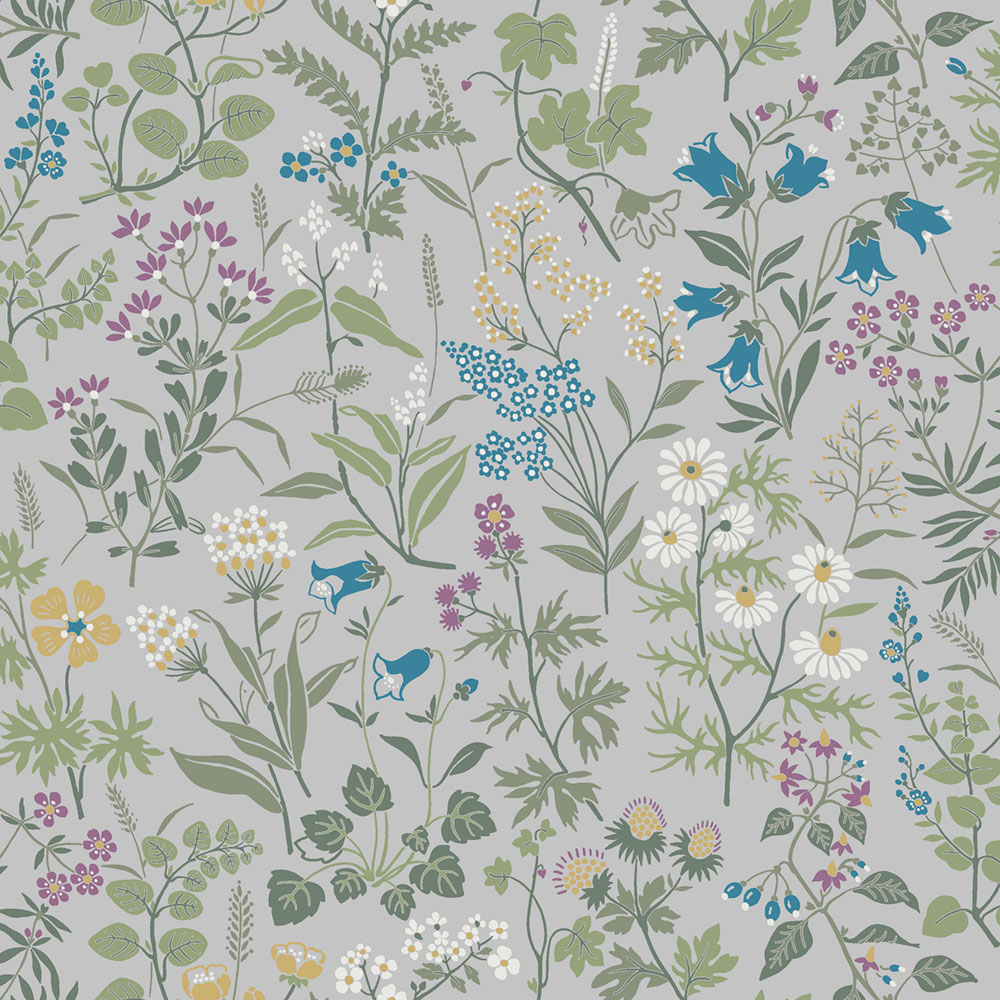 Tapete, grau, Wiesenblumen, 4182, Alla Tiders Hus, Borastapeter