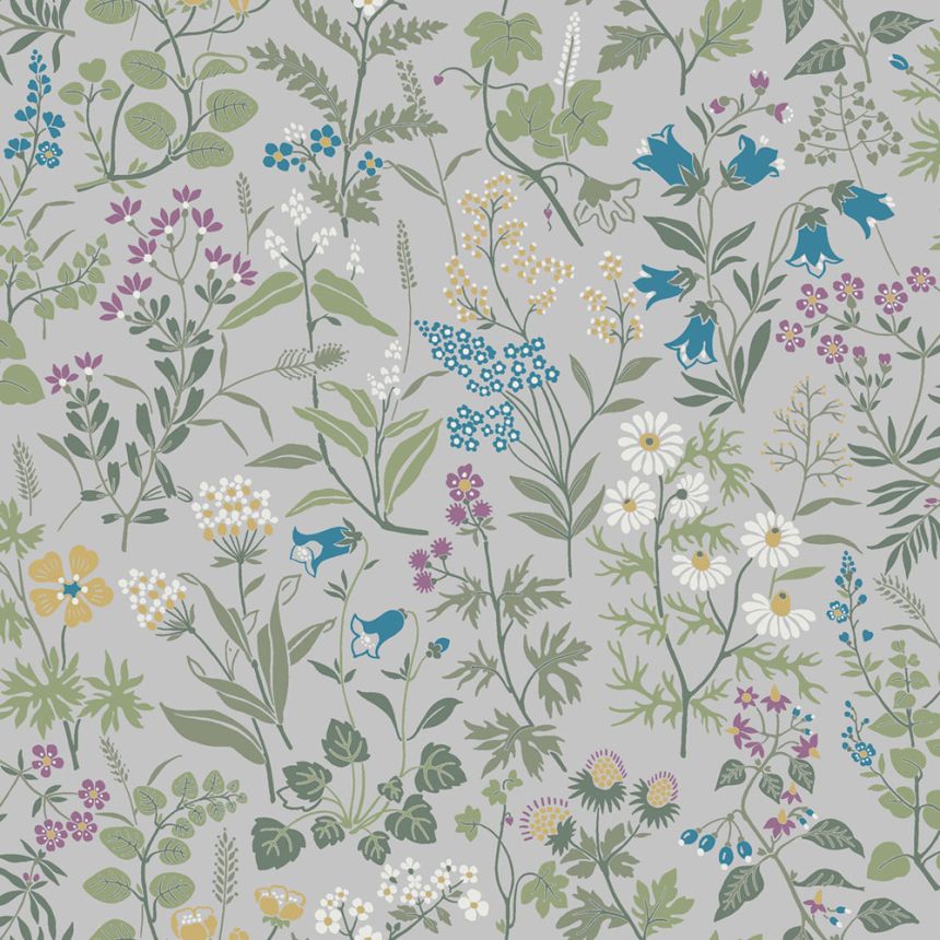 Tapete, grau, Wiesenblumen, 4182, Alla Tiders Hus, Borastapeter