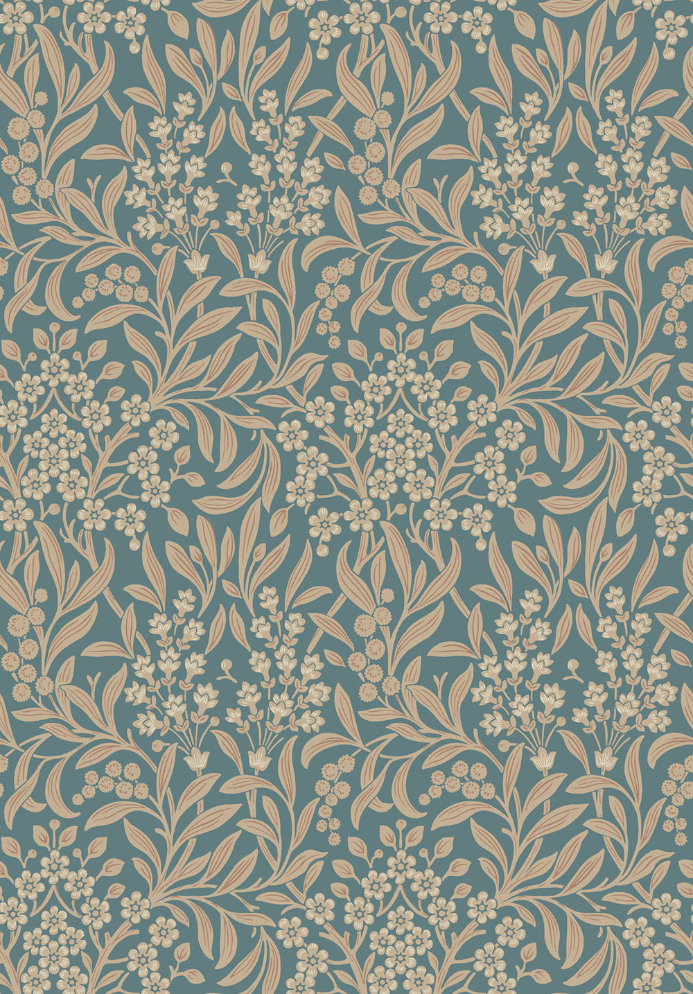 Tapete, blau, Blumen, Blätter, 4187, Alla Tiders Hus, Borastapeter