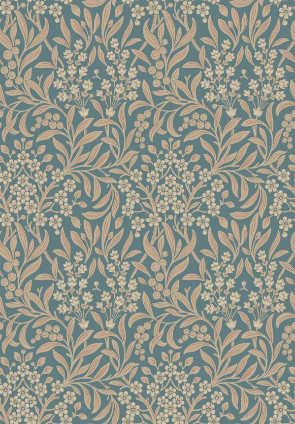 Tapete, blau, Blumen, Blätter, 4187, Alla Tiders Hus, Borastapeter