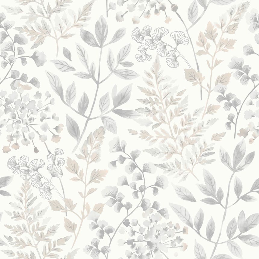 Tapete, grau-beige, Blätter, 38727, Borosan Hem, Boråstapeter