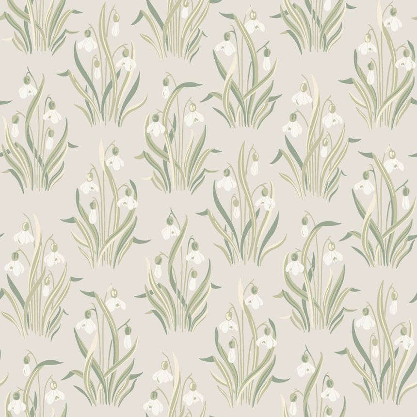 Tapete, beige, Blumen, Schneeglöckchen, 4835, New Heritage, Boråstapeter