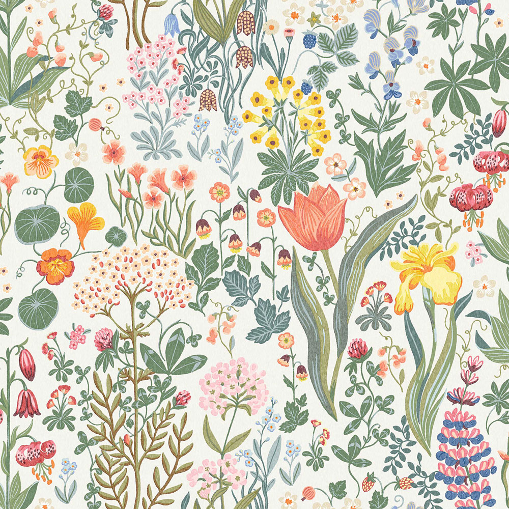 Weiße Tapete, Blumen, 2053, Icons, Borastapeter