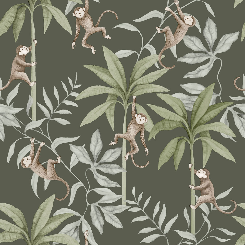 Tapete, braun-blau, Dschungel, Affen, 6935, Newbie Wallpaper, Boråstapeter
