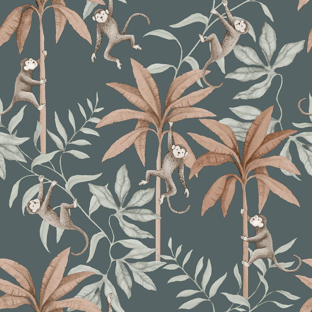 Tapete, blau, Dschungel, Affen, 6937, Newbie Wallpaper, Boråstapeter