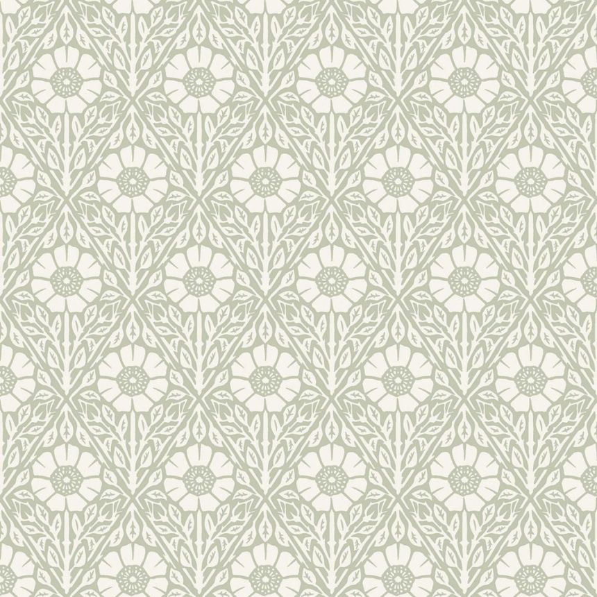 Tapete, grün-weiß, Blumen, 5811, Nordic Folk, Borastapeter
