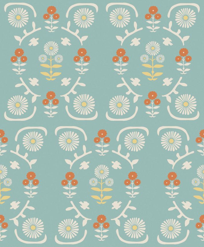 Tapete, blau, Blumen, 5821, Nordic Folk, Borastapeter
