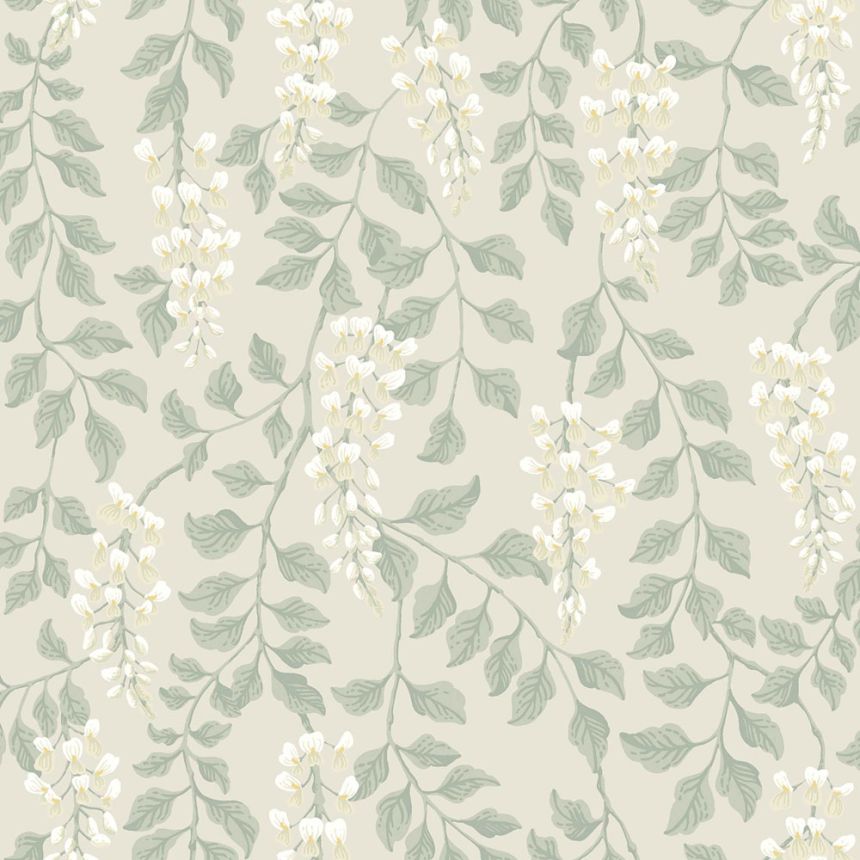 Tapete, grau-beige, Glyzinienblüten, 5708, Orangeri, Boråstapeter