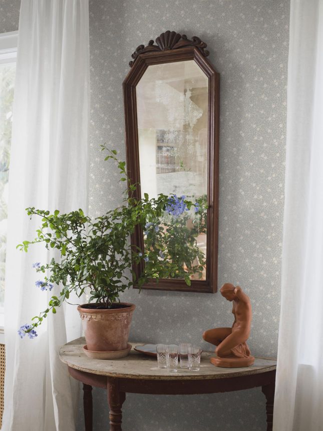 Tapete, blau, Blumen, Blätter, 5714, Orangeri, Boråstapeter