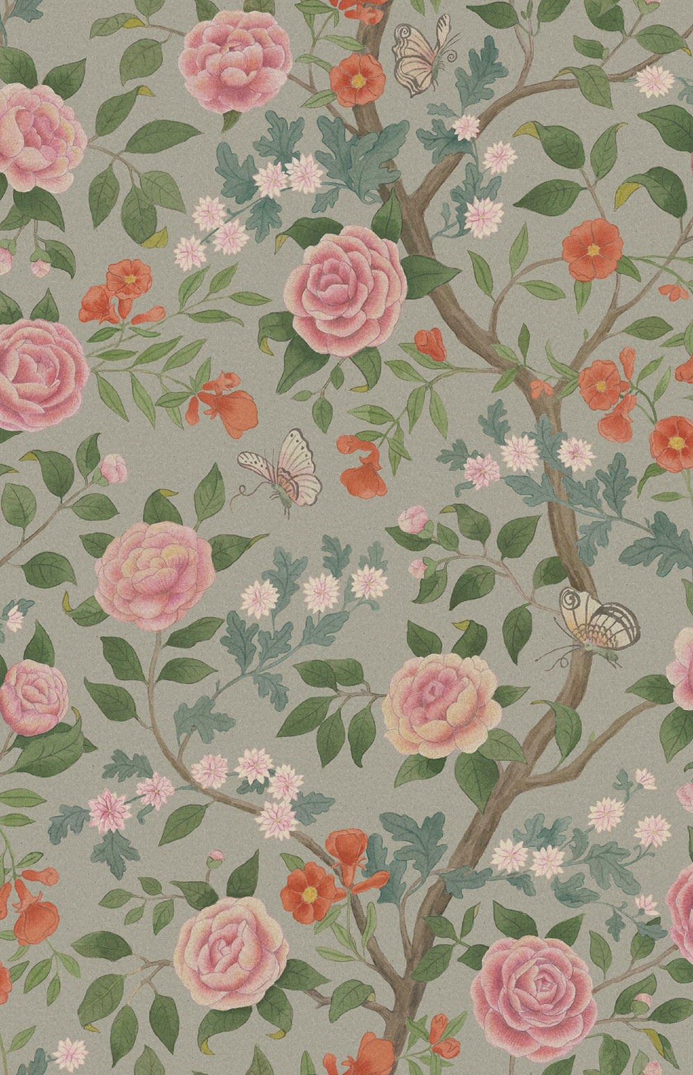 Tapete, braun-grün, Blumen, Kamelie, 5729, Orangeri, Boråstapeter