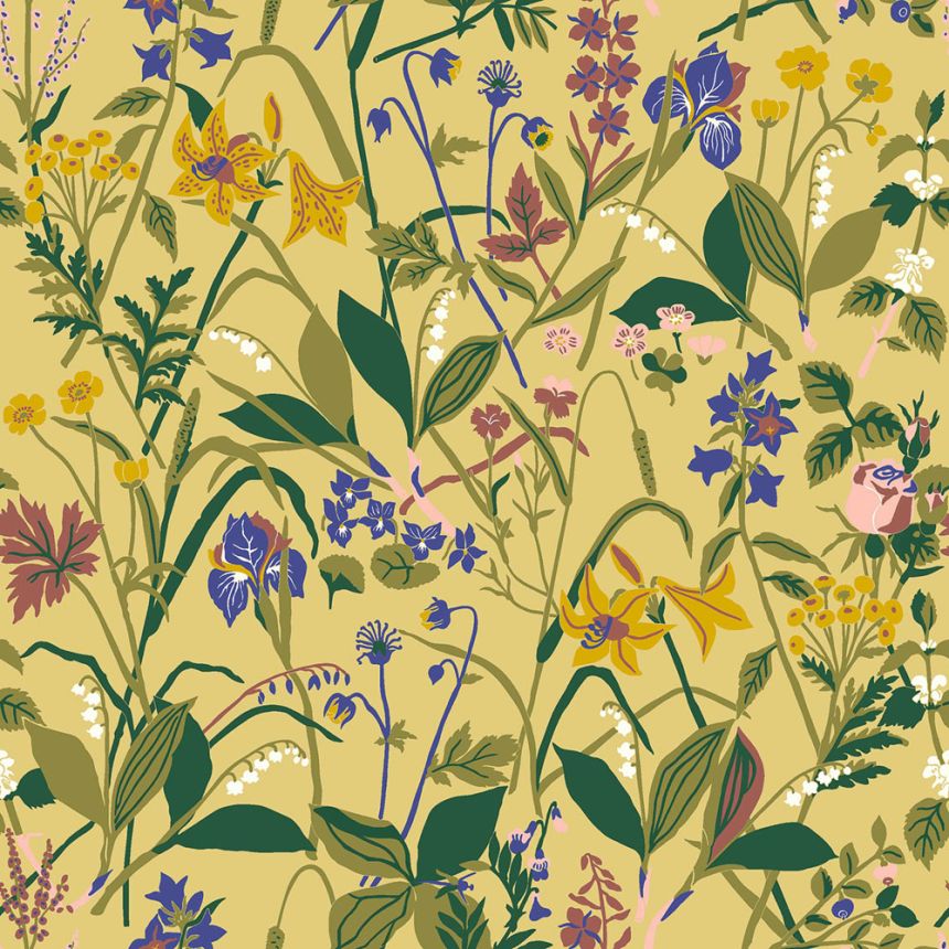 Gelbe Tapete, Blumen, 1963, Icons, Borastapeter