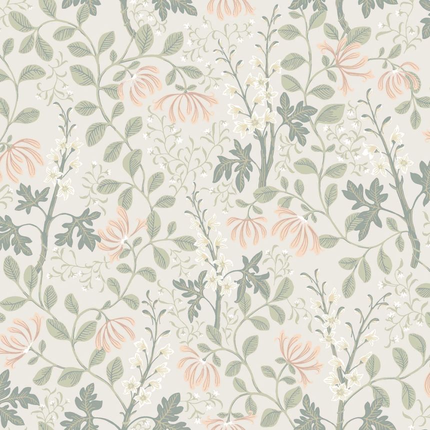 Tapete, grau-beige, Blumen, Blätter, 6983, Osterlen, Borastapeter