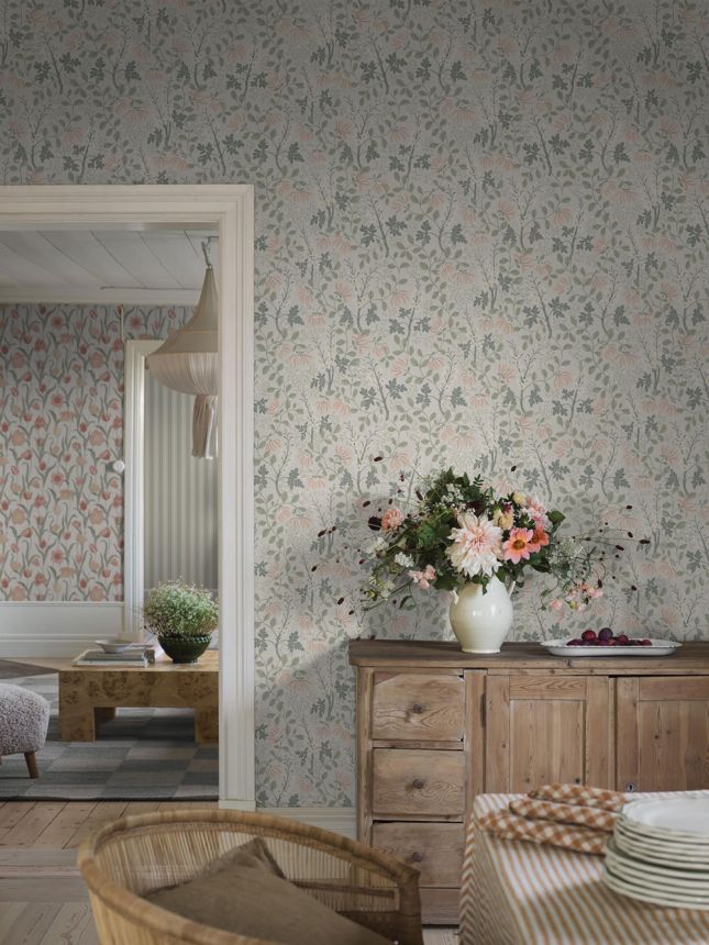 Tapete, grau-beige, Blumen, Blätter, 6983, Osterlen, Borastapeter