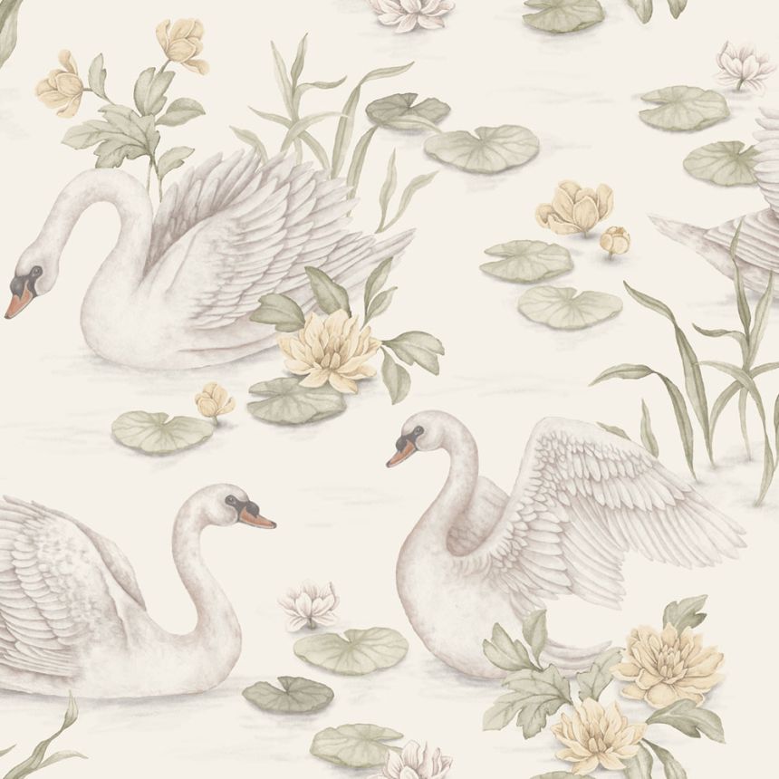 Tapete, creme, Schwäne, 6926, Newbie Wallpaper, Boråstapeter