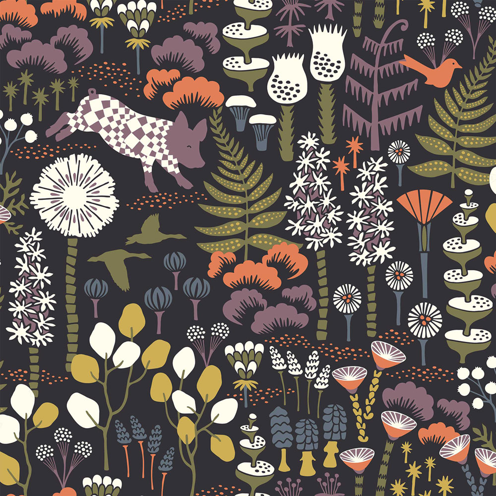 Schwarze Tapete, Blumen, Blätter, Ferkel, 1452, Icons, Borastapeter
