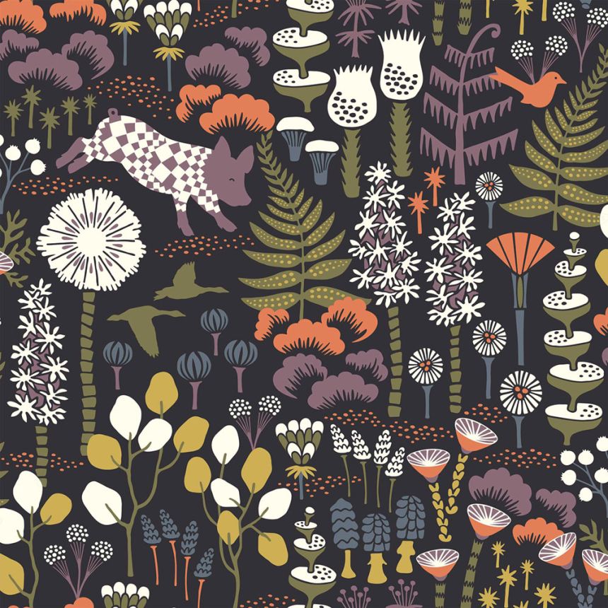 Schwarze Tapete, Blumen, Blätter, Ferkel, 1452, Icons, Borastapeter