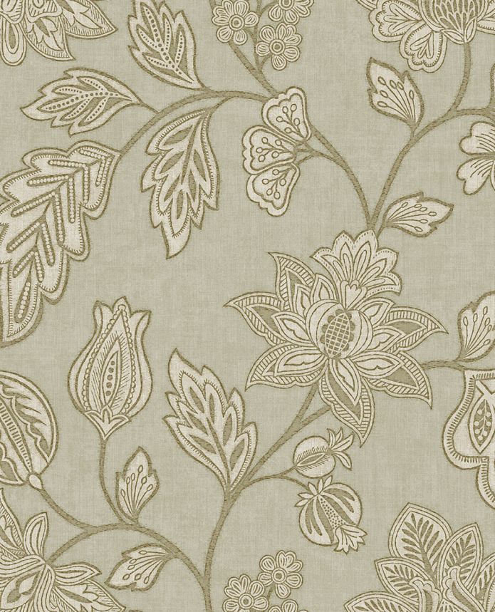 Tapete, grau-grün, Blumen, 350663, Amber, Eijffinger
