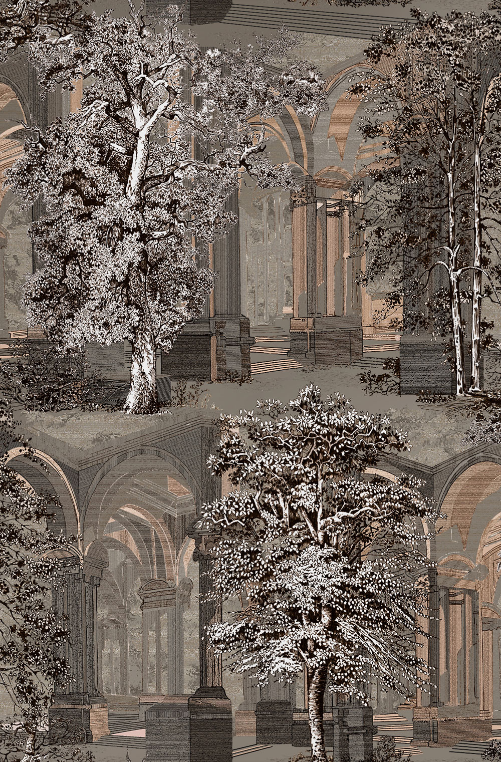 Tapete, braun-grau, Bäume, Arkaden, 129090, Arboretum, Graham Brown Premium