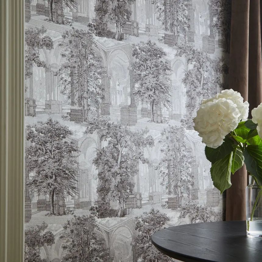 Tapete, grau-beige, Bäume, Arkaden, 129091, Arboretum, Graham Brown Premium