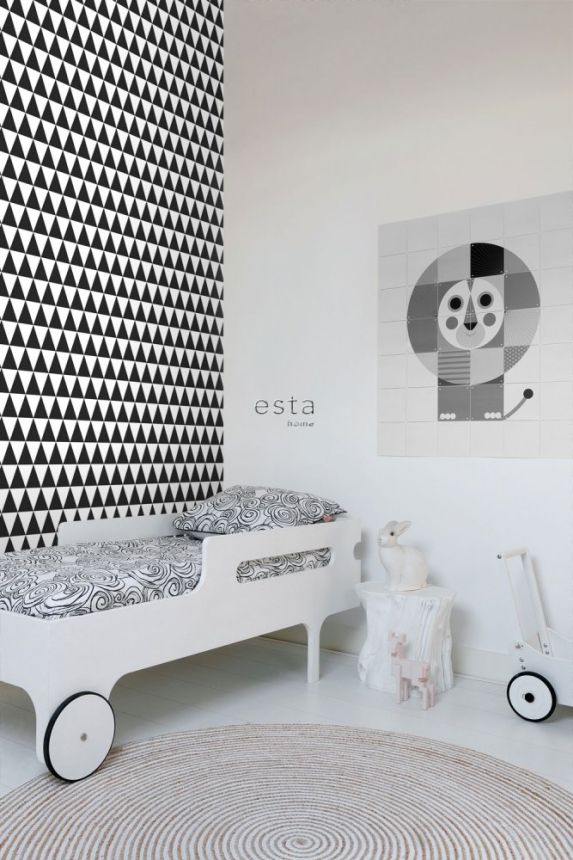 Vliestapete mit schwarzen und weißen Dreiecken 128845, Little Bandits, Black & White, Esta