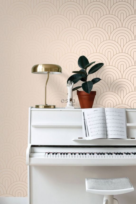 Beige Vliestapete, geometrisches Bogenmuster 139216, Art Deco, Esta