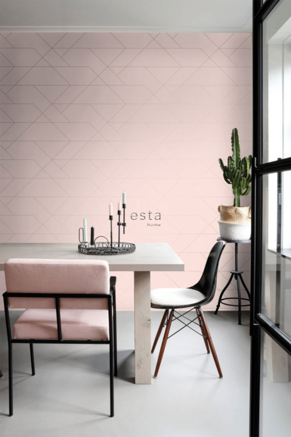 Rosa Vliestapete mit geometrischen Linien 139211, Art Deco, Esta