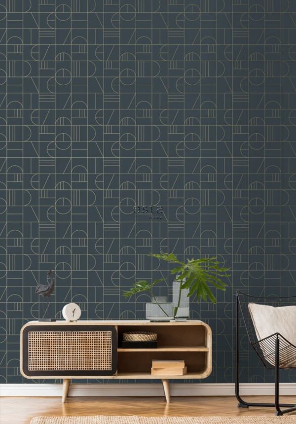 Blaue Vliestapete für die Wand, geometrisches Muster 139210, Art Deco, Est