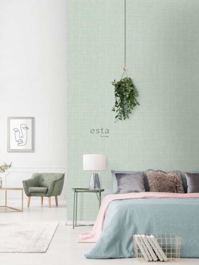 Grüne Vliestapete für die Wand, geometrisches Muster 139209, Art Deco, Est