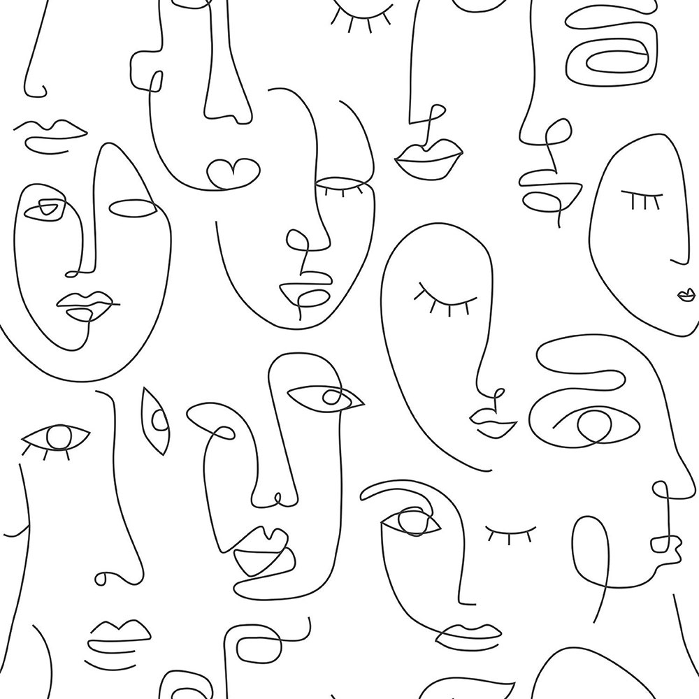 Schwarze und weiße grafische Vliestapete Gesichter 139145, Black & White, Esta