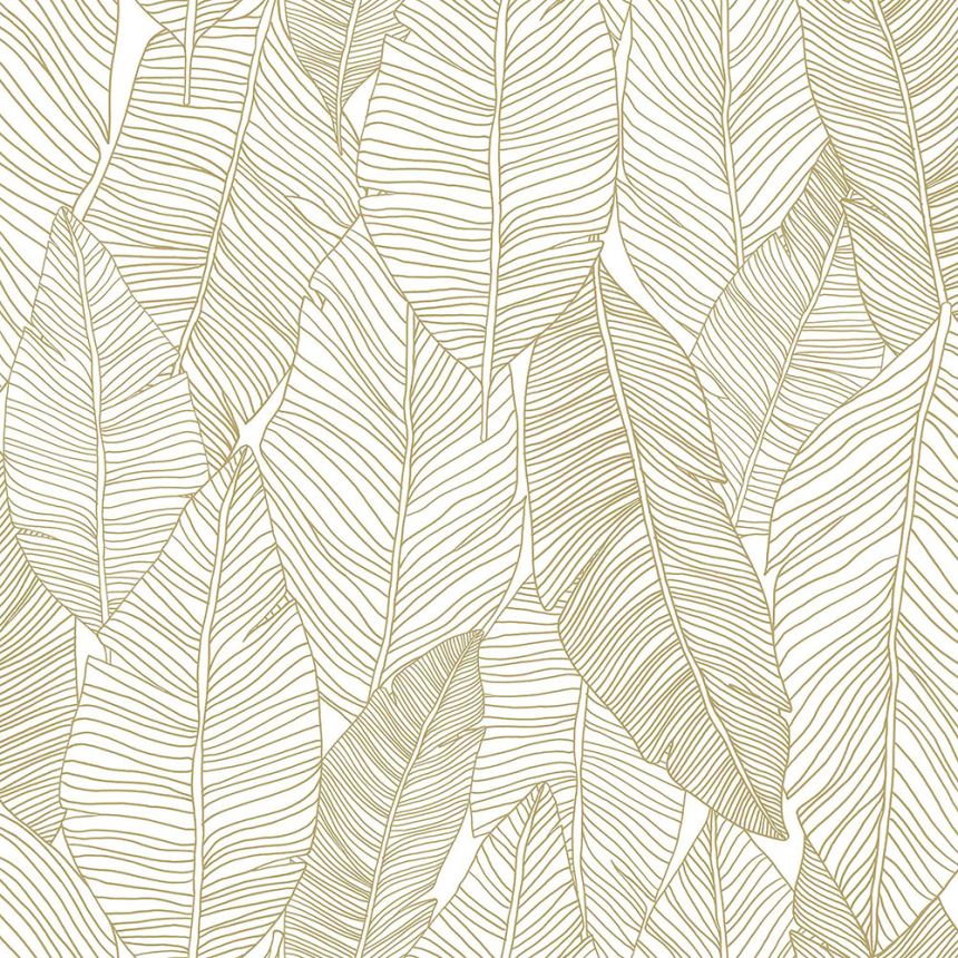 Weiße Vliestapete mit goldenen Blattkonturen 139125, Black & White, Esta