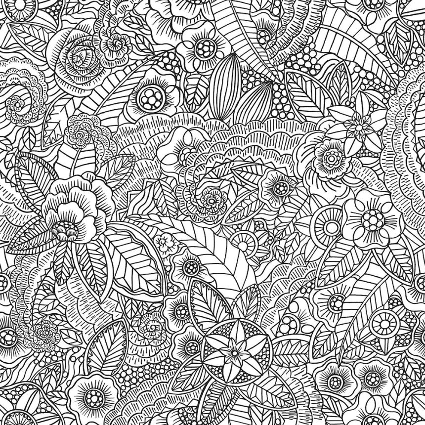 Schwarz-weiße Vliestapete für die Wand Blumen 139117, Black & White, Esta