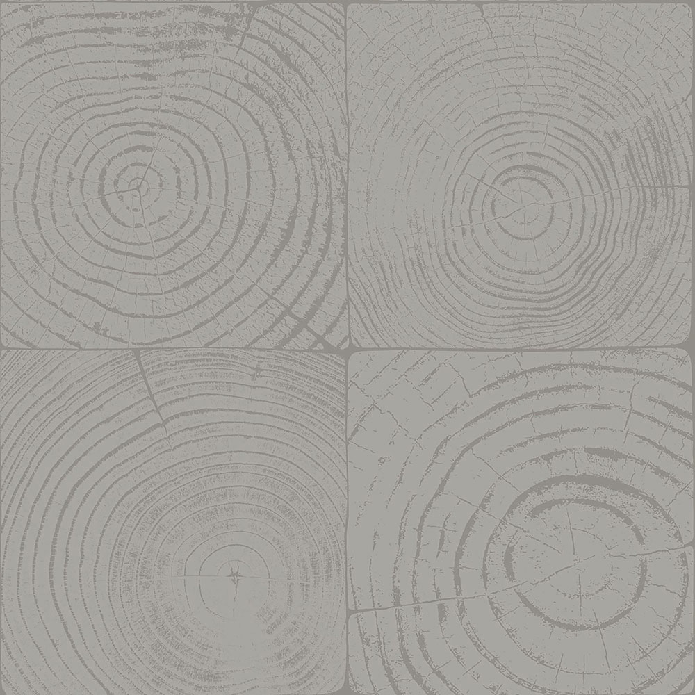 Tapete in grauer Holzoptik mit Jahresringen, 347548, Matières - Wood, Origin