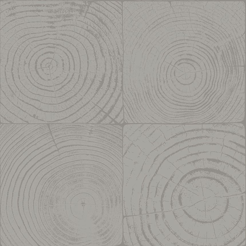 Tapete in grauer Holzoptik mit Jahresringen, 347548, Matières - Wood, Origin