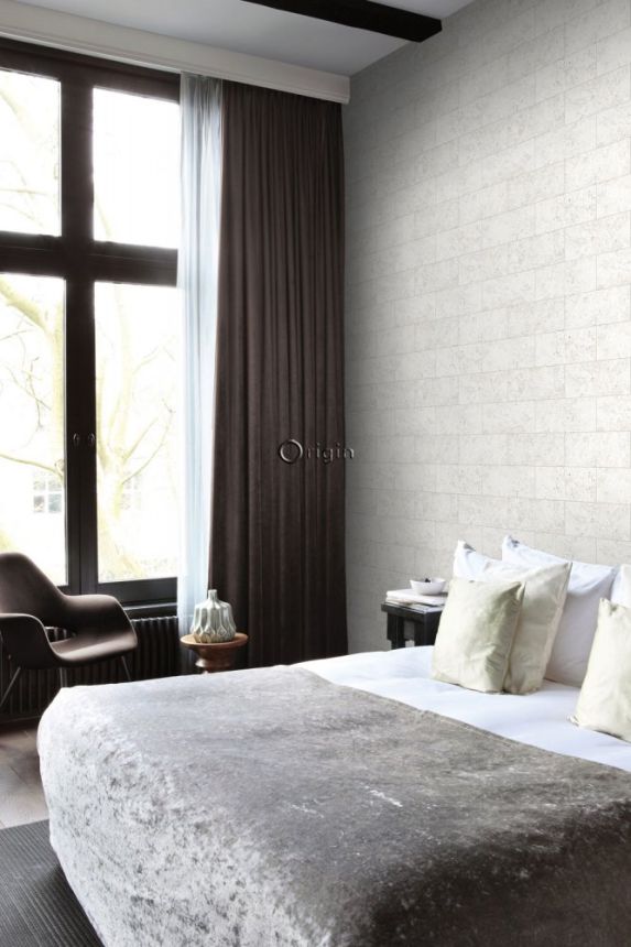 Grau-weiße Vliestapete, Steinverkleidung imitiert 347580, Matières - Stone, Origin