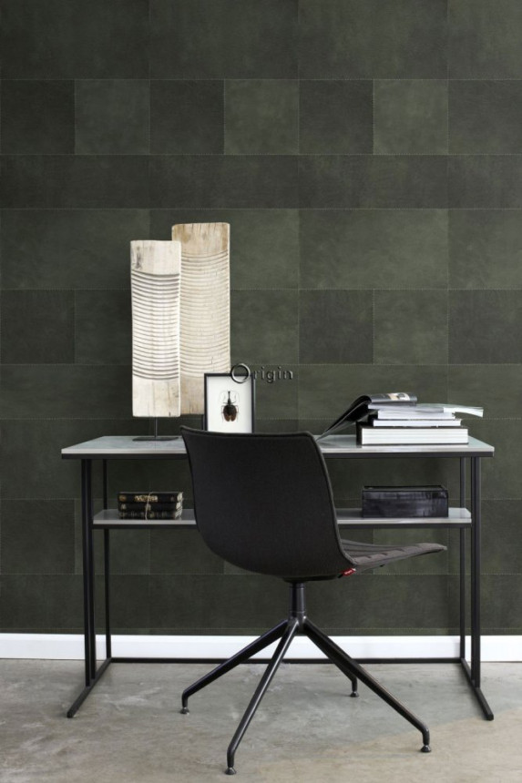 Vliestapete, grünes gestepptes Ledermuster 357239, role 0,5 x 8,37 m, Luxury Skins, Origin
