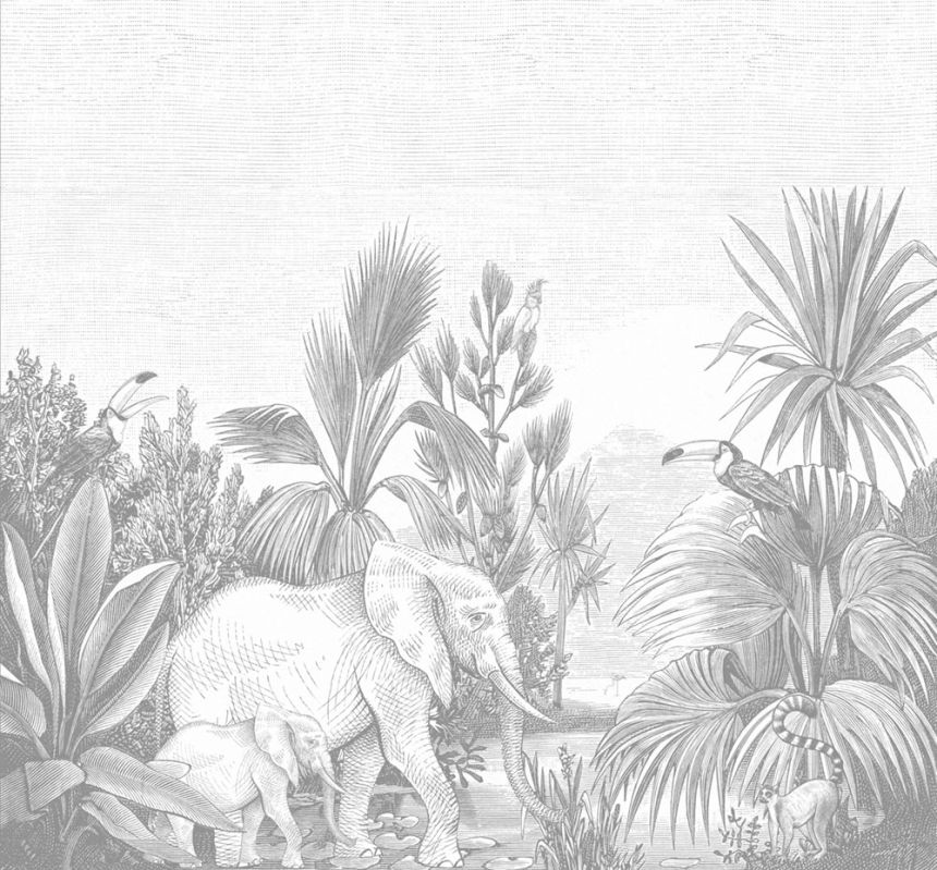 Wandbilder Dschungel, Elefanten 159061, 300 x 279 cm, Forest Friends, Esta