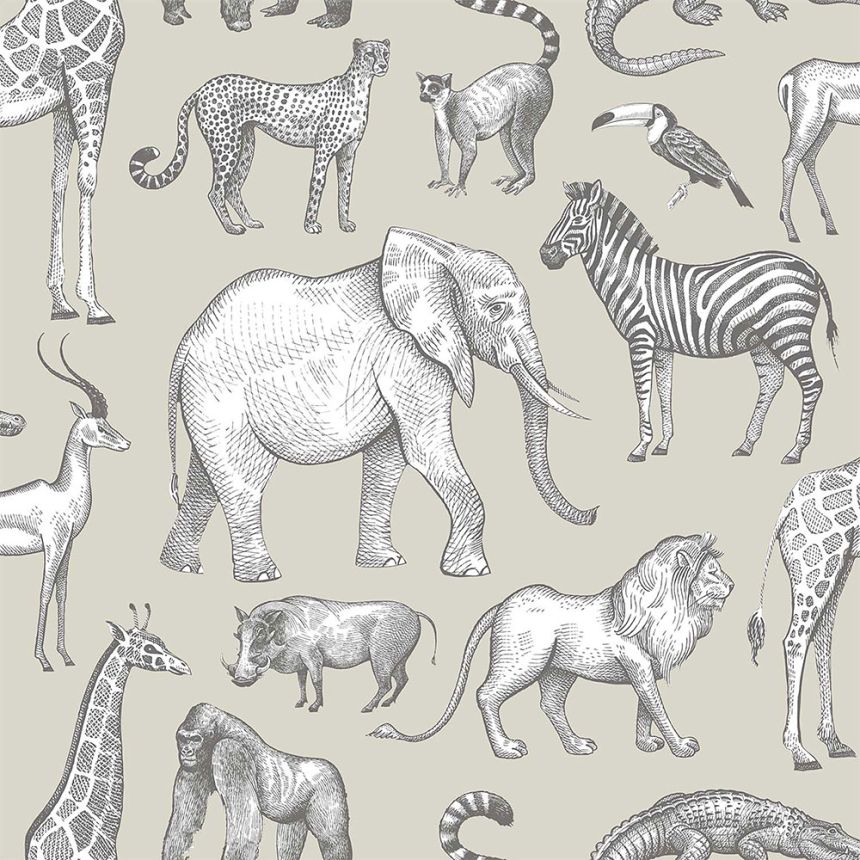 Mentholgrün Vliestapete Tiere aus Afrika 139270, Forest Friends, Esta
