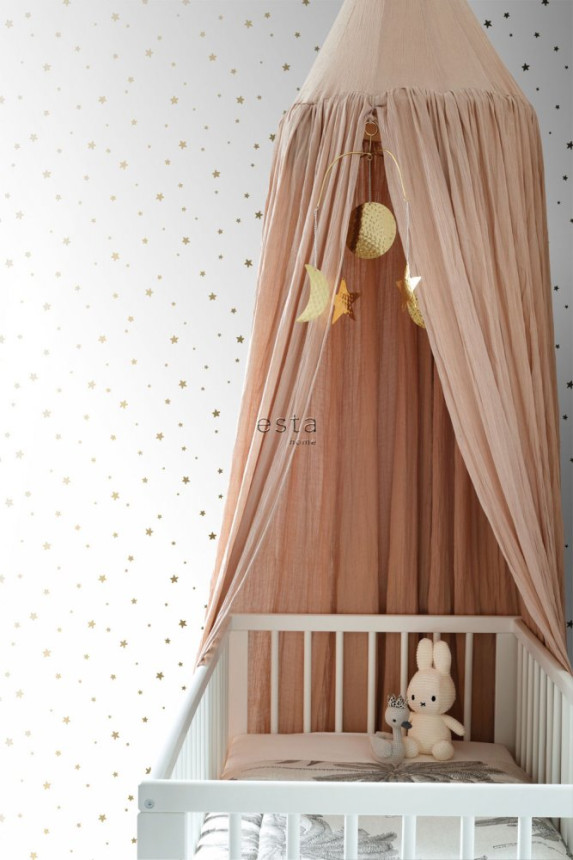 Vliestapete weiß mit goldenen Sternen 139259, Forest Friends, Esta