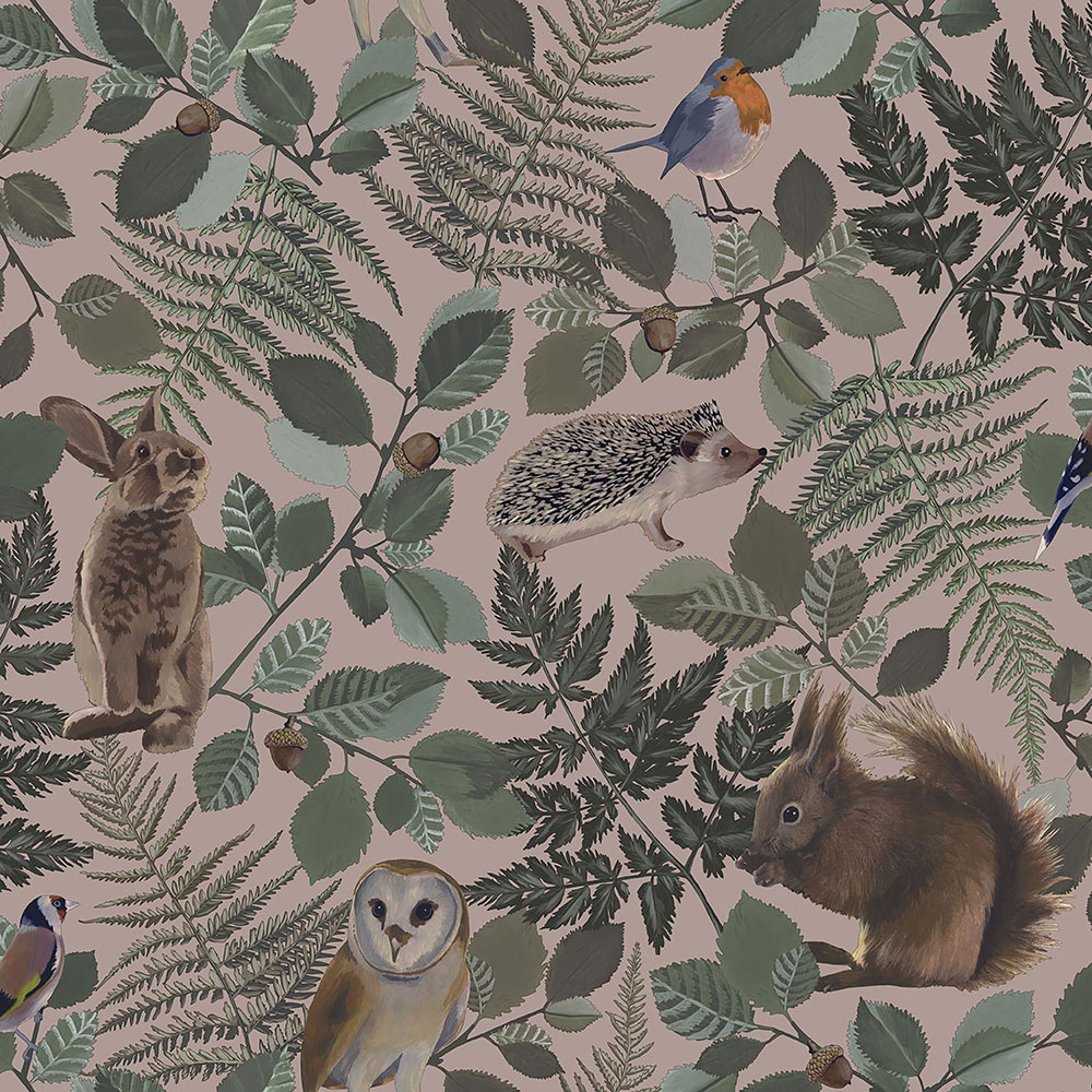 Altrosa Vlies Kindertapete für die Wand mit Waldtieren 139252, Forest Friends, Esta