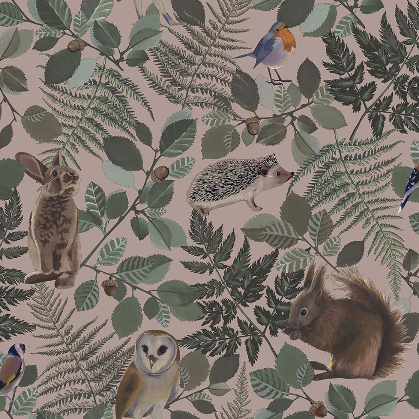 Altrosa Vlies Kindertapete für die Wand mit Waldtieren 139252, Forest Friends, Esta