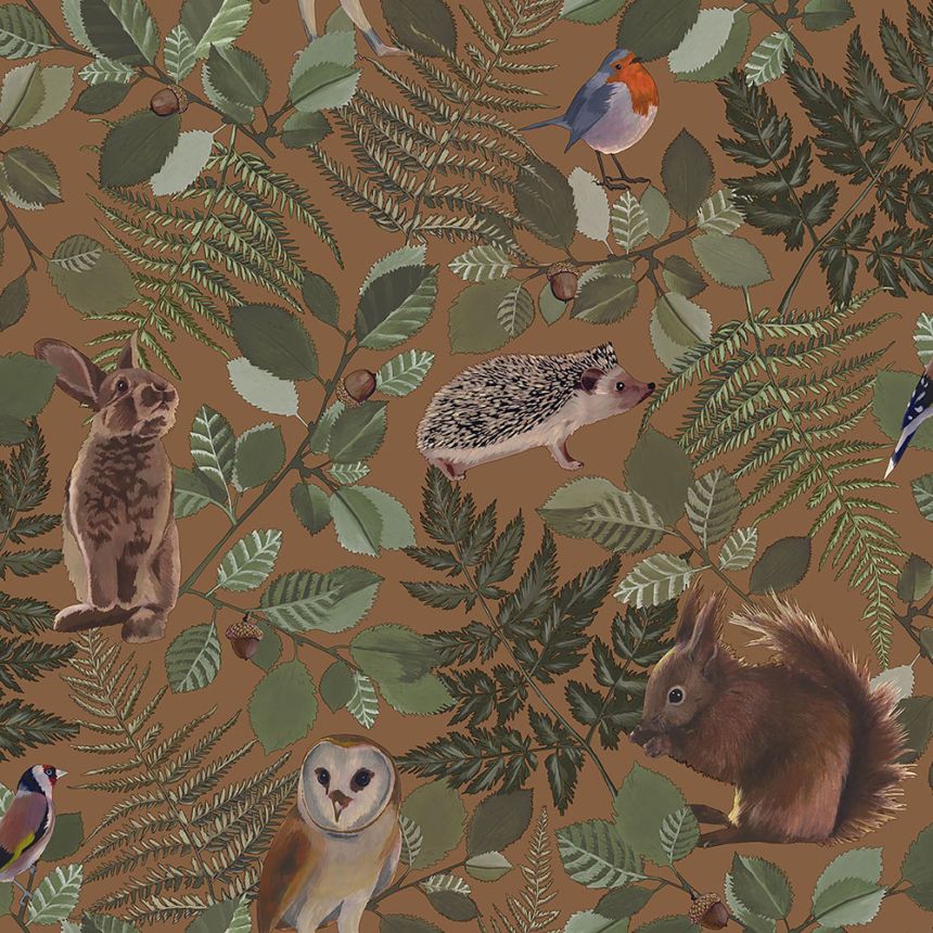 Braune Vlies Kindertapete für die Wand Waldtiere 139251, Forest Friends, Esta