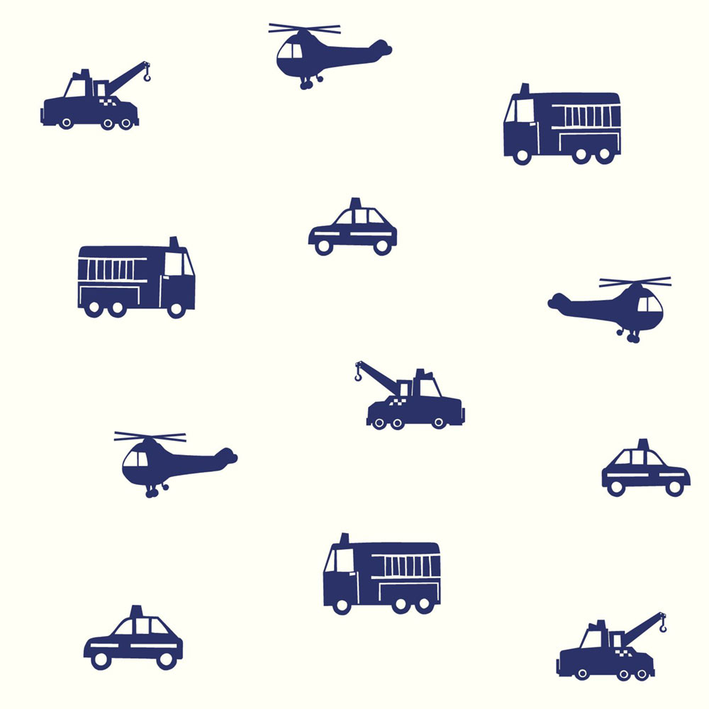 Weiß-blaue Vliestapete für Jungen Autos, Helikopter 137321, Little Bandits, Esta
