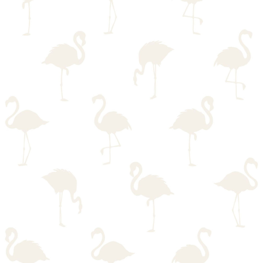 Weiße Vliestapete mit metallischem Flamingo-Muster 138917, Little Bandits, Esta
